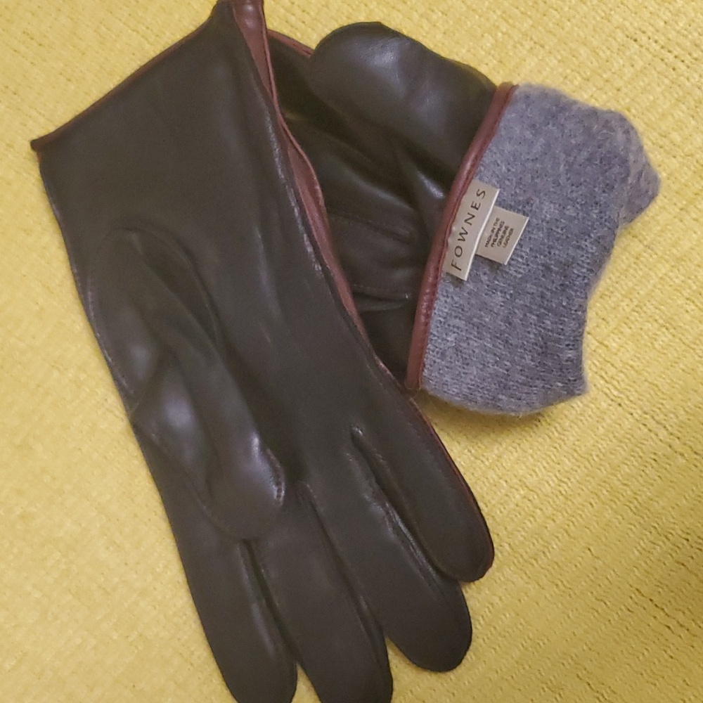Mens FOWNES Leather groves,Black and Red - Picture 3 of 7
